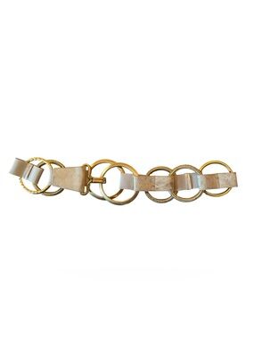 Vintage Y2K Suzi Roher Cream Beige Suede Gold ORing Statement Belt